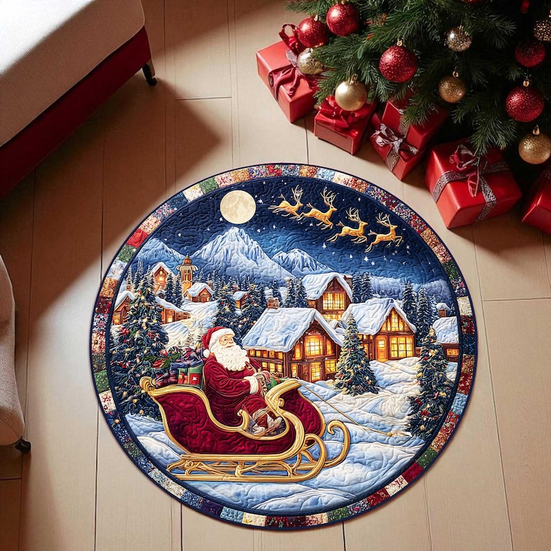 Outdoor Camping Ideas For Adults - Santa Sleigh Christmas Round Doormat, Vintage