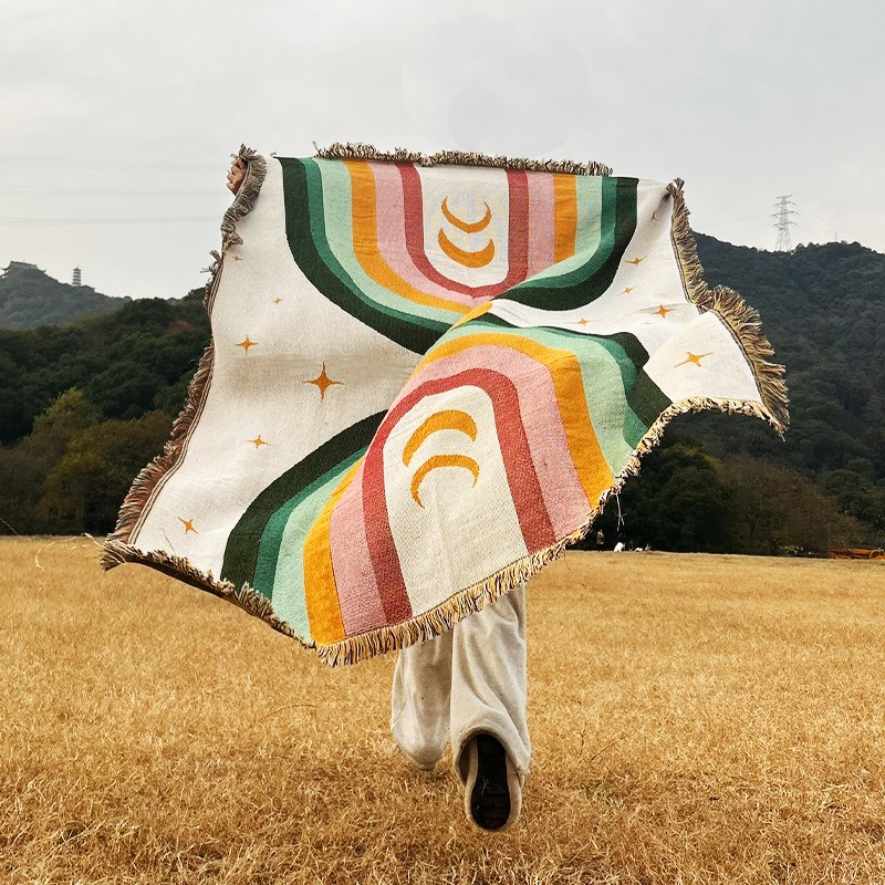 Outdoor Camping Ideas For Adults - Extra Thick Soft Rainbow Striped Blanket